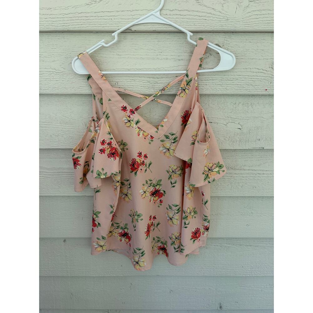 Mine Blush Floral Cold Shoulder Top | Size L - Picture 2 of 6